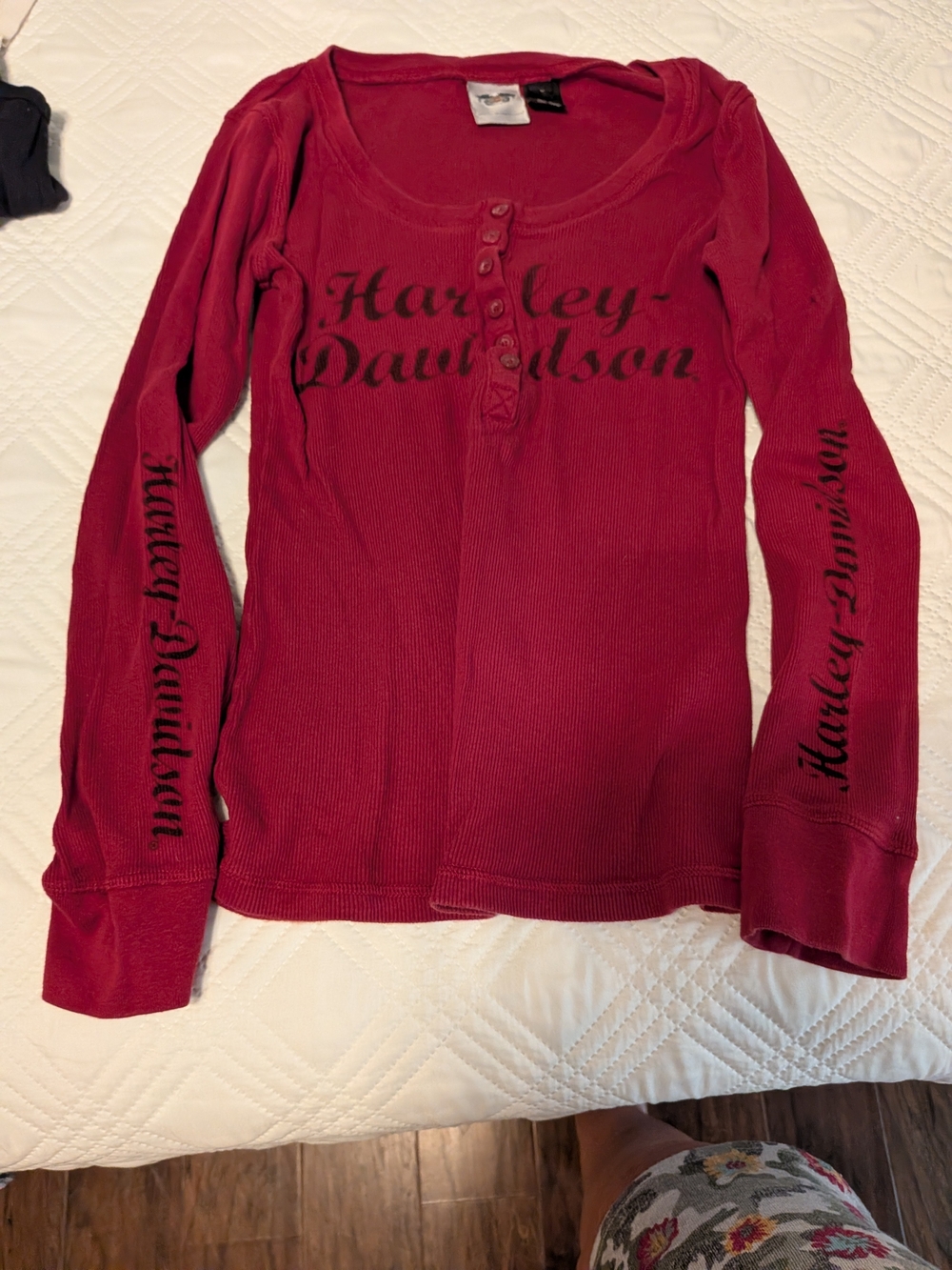 Harley-Davidson Women's Long Sleeve Henley Top - Burgundy